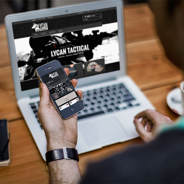 e-shop na míru lycan tactical pro prodej armádního oblečení na mobilu a na notebooku.