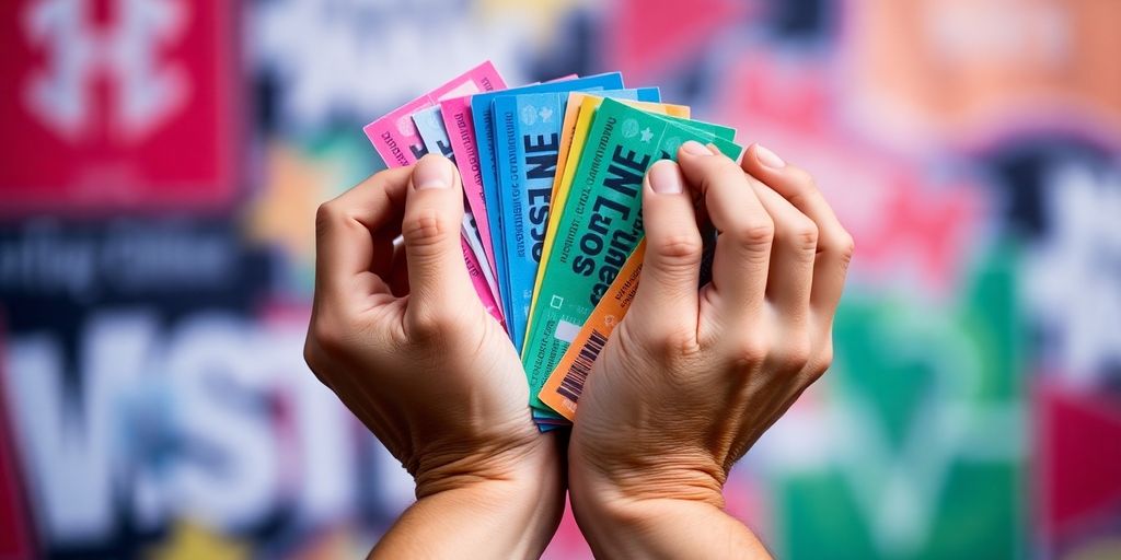 Ruce držící lístky na akci.