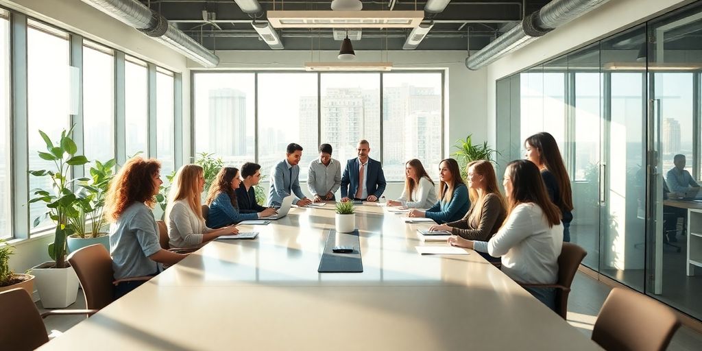 Profesionálové pracující v moderní kanceláři