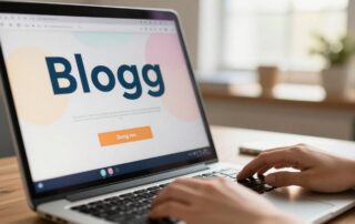 Automatizovaný blog s okamžitými články na obrazovce notebooku.